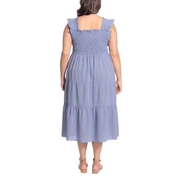 London Times NEW Women's Gingham Smocked Top Midi Dress Blue Size Medium - Picture 3 of 11